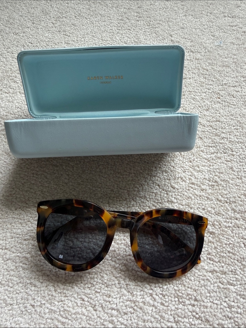 Karen Walker Tortoiseshell Round Cat-Eye Sunglasses with Dark Lenses